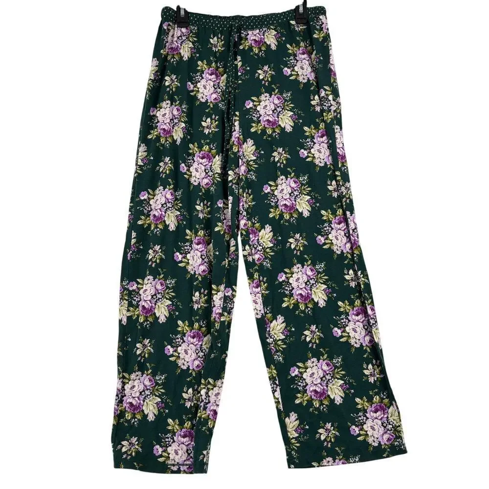 Carole Hochman 2 Piece Pajama Set Size M Green‎ Floral Heavenly Soft Sleepwear